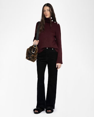 Nalma Cashmere Sweater - Sweater with roll neck and jewel buttons.