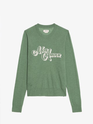 Miss Cashmere Sweater - Women's cashmere sweater with "Mon Amour" graphic on front.