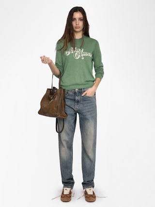 Miss Cashmere Sweater - Women's cashmere sweater with "Mon Amour" graphic on front.