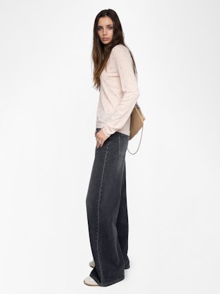 Rivy Diamanté Cashmere Sweater - Long-sleeved feather cashmere sweater with all over diamanté and distressed edges.