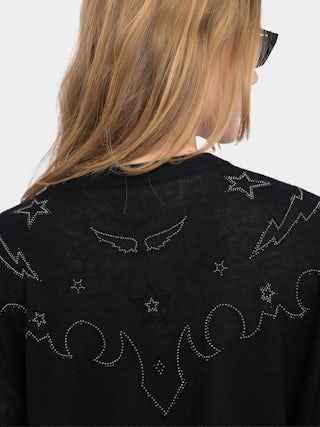 Pull Swapy 100% Cachemire - Pull col rond avec strass all over ton sur ton.
