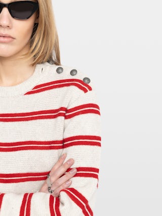 Pull Spikyz - Pull col rond boutonné sur l'épaule à rayures horizontales.