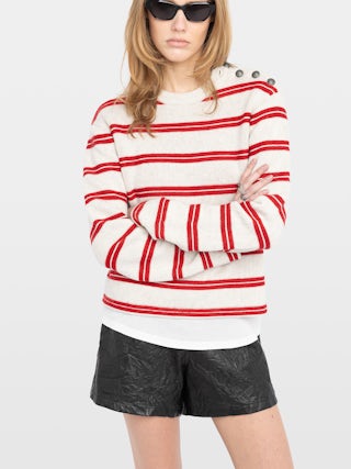 Pull Spikyz - Pull col rond boutonné sur l'épaule à rayures horizontales.