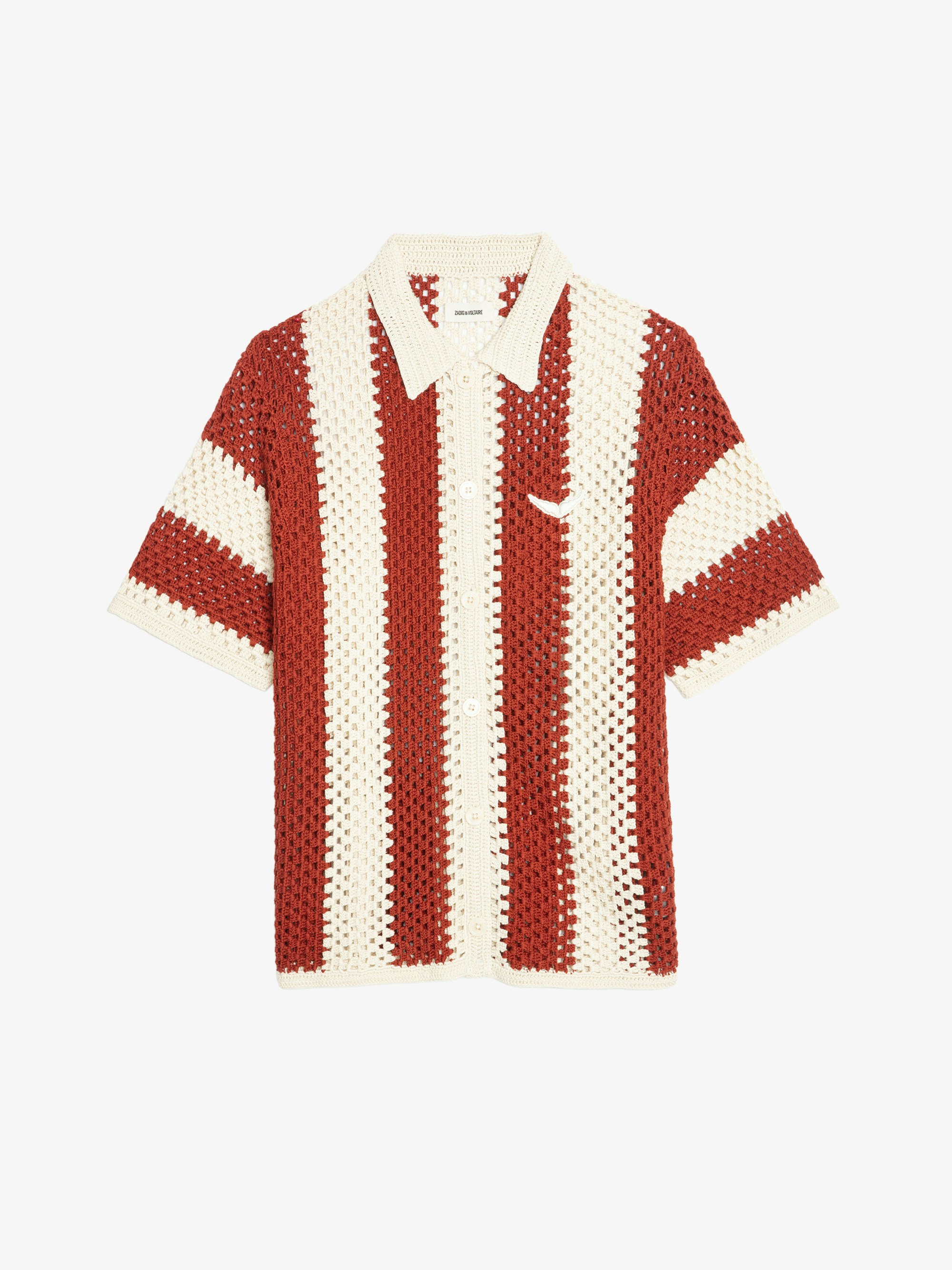 Ciara Striped Crochet Top - Short-sleeved crochet shirt.