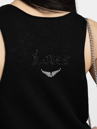 Débardeur Lee 100% Cachemire - Debardeur avec multicusto strass ton sur ton.