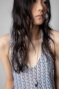 Lee Tank Top Leinen - Women's beige and blue linen tank top with ZV all-over pattern