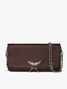 Pochette Rock - Pochette in pelle granata con doppia catena in pelle e metallo e ali ornate di strass.