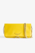 Rock Clutch - Women’s yellow grained leather clutch with double leather and metal chain strap.