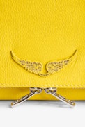 Rock Clutch - Women’s yellow grained leather clutch with double leather and metal chain strap.