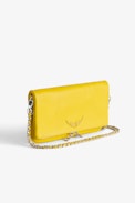 Rock Clutch - Women’s yellow grained leather clutch with double leather and metal chain strap.