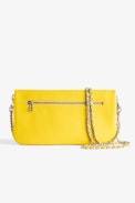 Rock Clutch - Women’s yellow grained leather clutch with double leather and metal chain strap.