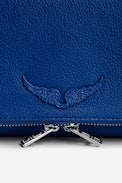 Rock Clutch - Women’s blue grained leather clutch bag with double leather and metal chain strap.