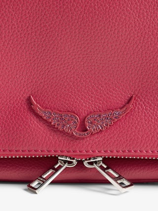 Pochette Rock - Pochette in pelle granata con doppie catene in pelle e metallo e ali ornate di strass.