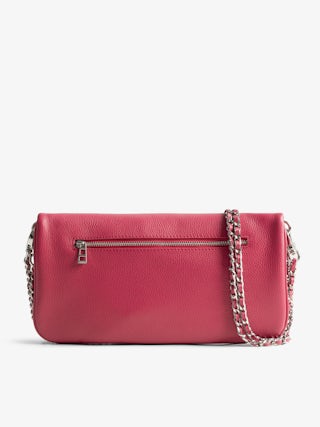 Rock Clutch - clutch in grained leather with double leather and metal chains and rhinestone-adorned wings.