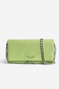 Pochette Rock - Pochette en cuir grainé vert jaune à double chaîne cuir et métal.