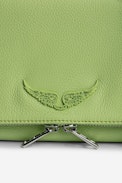 Pochette Rock - Pochette en cuir grainé vert jaune à double chaîne cuir et métal.