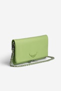 Pochette Rock - Pochette en cuir grainé vert jaune à double chaîne cuir et métal.