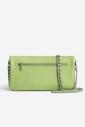 Pochette Rock - Pochette en cuir grainé vert jaune à double chaîne cuir et métal.