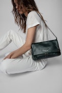 Rocky Bag - Women's bag with shoulder strap in metallic green leather