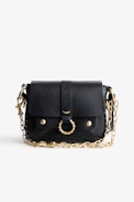 Kate Bag - Women’s black grained leather bag with gold-toned chains