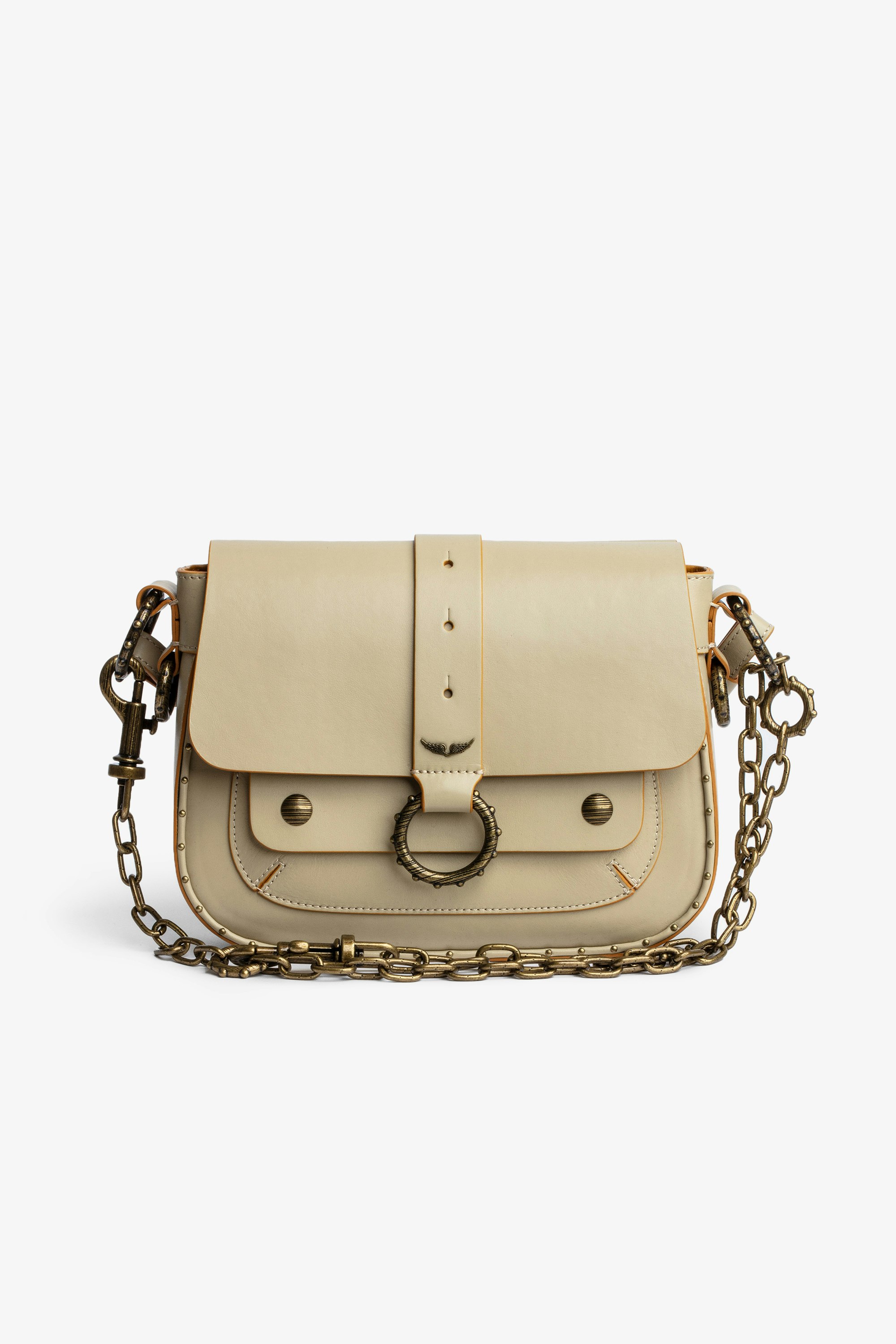 Kate Bag Women’s beige leather bag with flap and adjustable shoulder strap