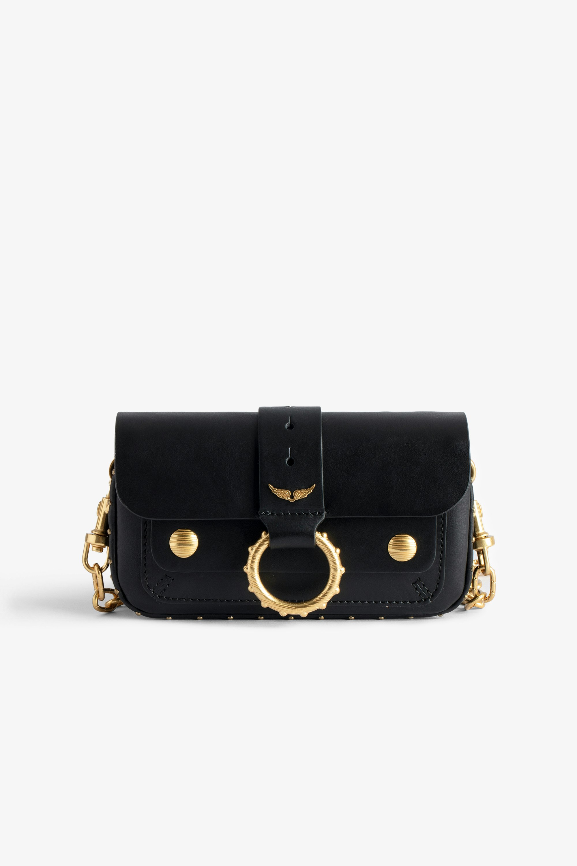 Tasche Kate Wallet - Mini-Tasche aus schwarzem Glattleder mit Metallkette für Damen