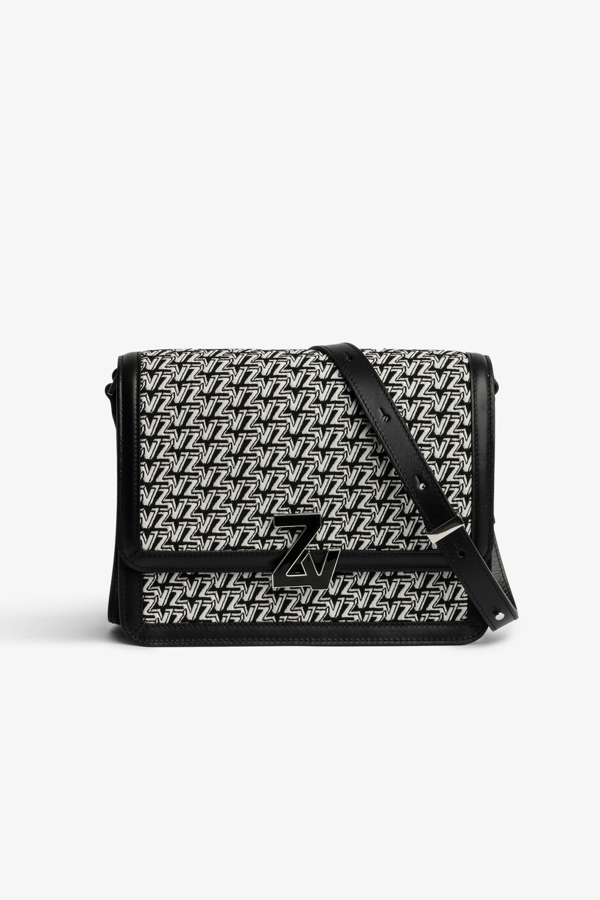 Tasche ZV Initiale Le City Monogramm Damentasche aus schwarzem Leder und ZV-Jacquard mit Klappe und Schulterriemen