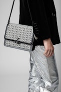 Bolso ZV Initiale Le City Monogram - Bolso de piel negra y jacquard ZV con solapa y bandolera para mujer