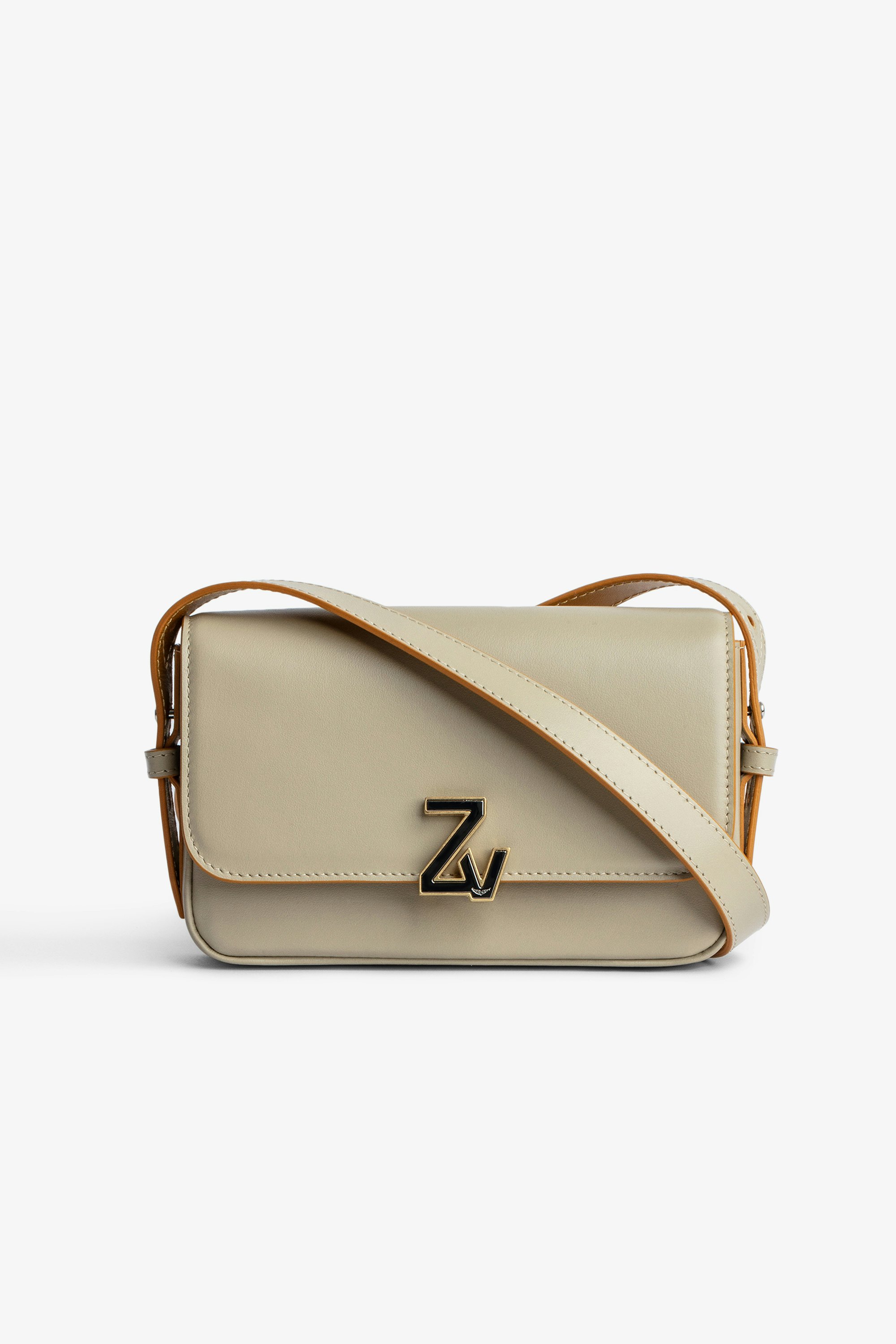 ZV Initiale Le Mini Bag Women’s small smooth beige leather bag with flap, ZV clasp and a shoulder strap