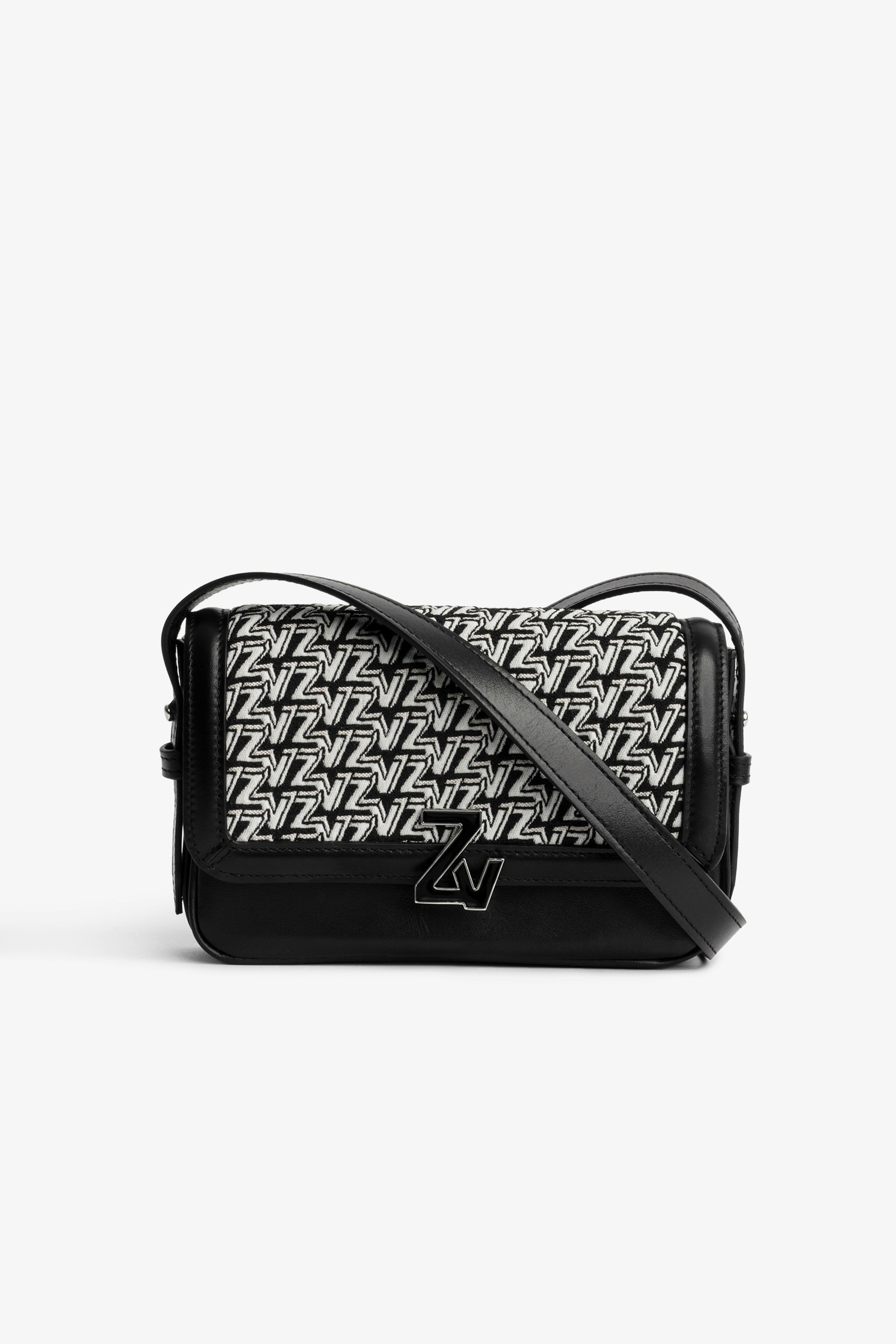 Tasche ZV Initiale Le Mini Monogramm Damen-Minitasche aus schwarzem Leder und ZV-Jacquard mit Klappe und Schulterriemen