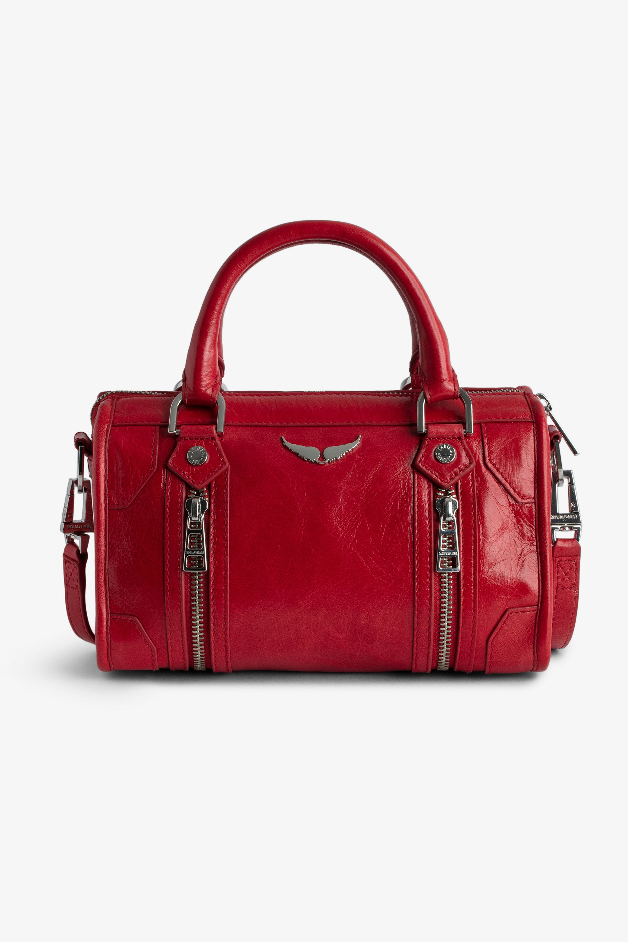 Sac XS Sunny #2 - Petit sac en cuir vernis effet vintage rouge à anses courtes et bandoulière.