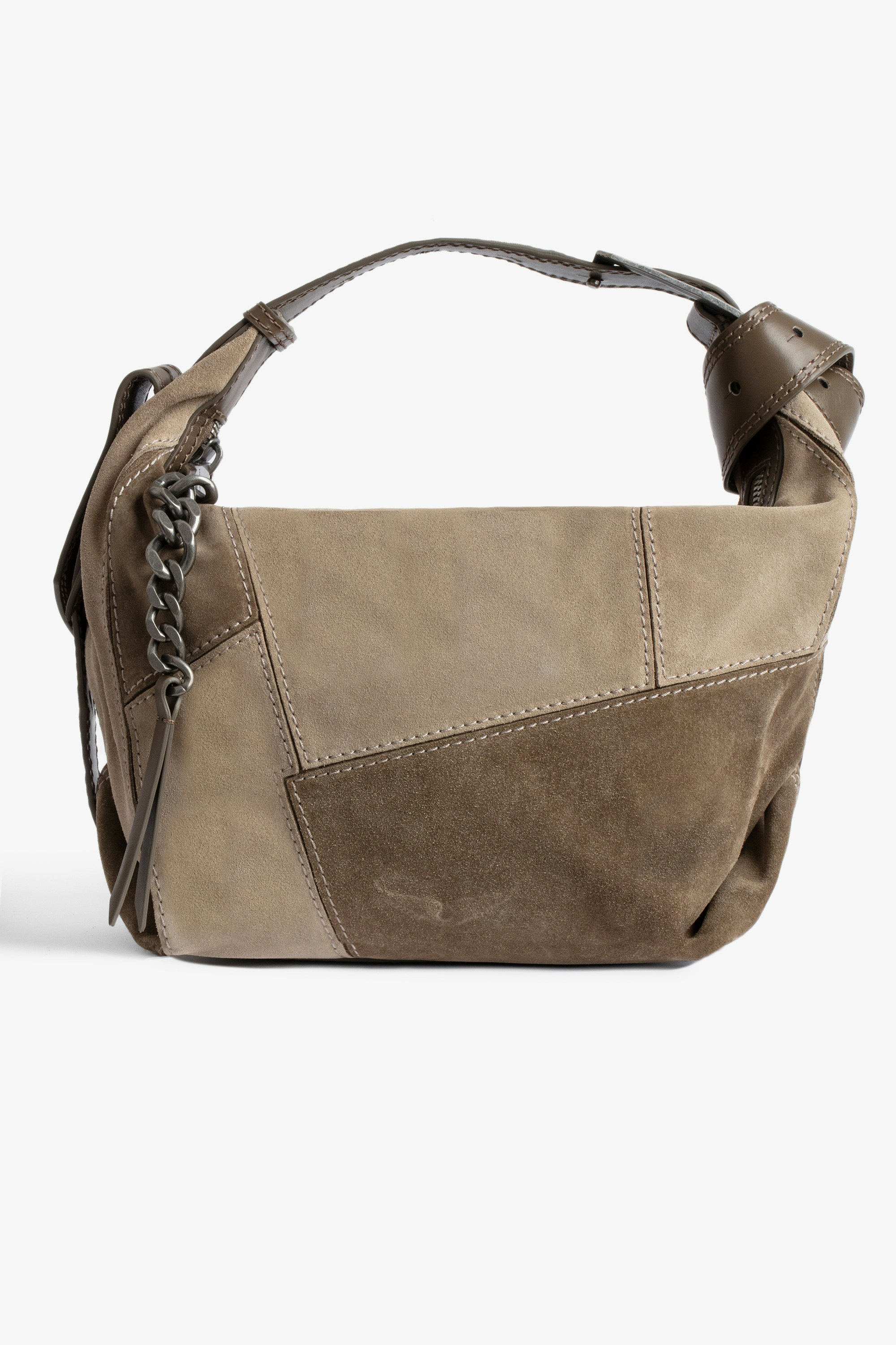 Le Cecilia Suede Patchwork バッグ Women’s bag worn over the shoulder or across the body in patchwork of beige suede