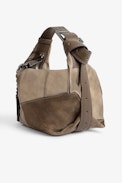 Le Cecilia Suede Patchwork Bag - Women’s bag worn over the shoulder or across the body in patchwork of beige suede