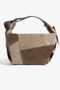 Le Cecilia Suede Patchwork Bag - Women’s bag worn over the shoulder or across the body in patchwork of beige suede