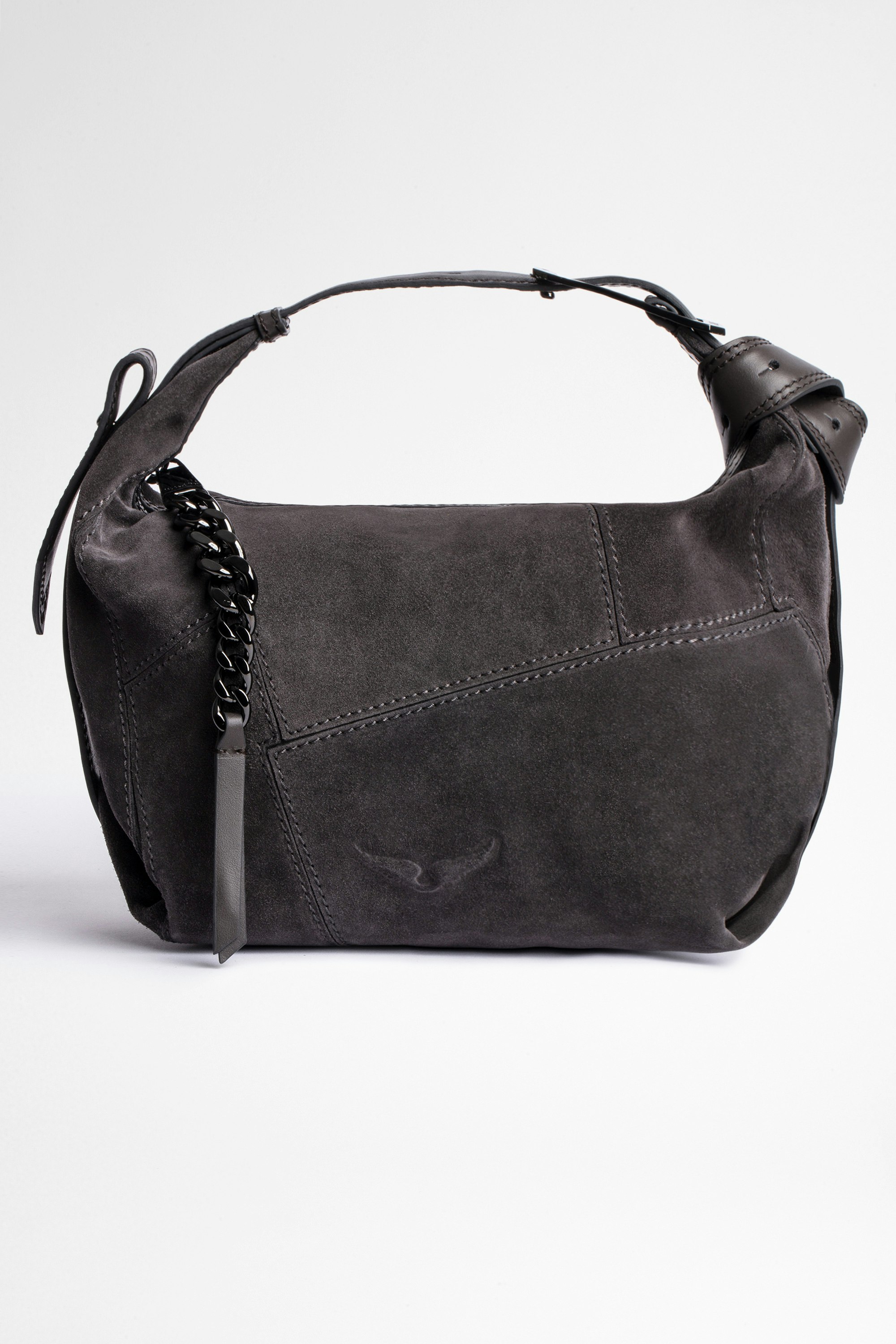 Handtasche Le Cecilia Veloursleder Patchwork Damentasche aus grauem Wildleder-Patchwork, an der Schulter oder crossbody zu tragen