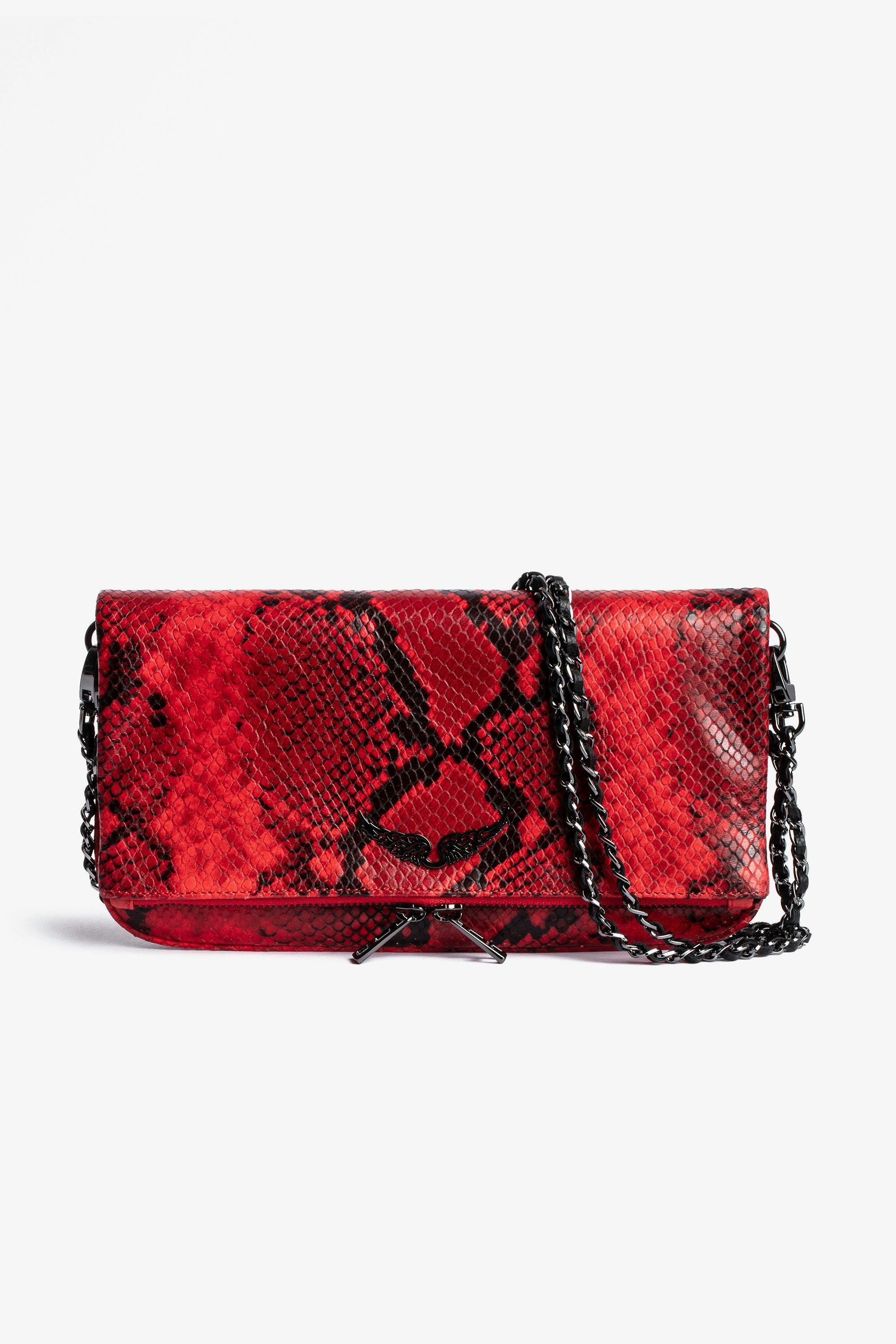 Rock Wild Clutch Women's red leather clutch bag with snakeskin effect