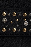 Rock Strap Jewelled Clutch - Women's leather clutch in black with studded band