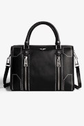 Sunny Medium #2 Bag - Women's black leather shoulder bag with silver studs