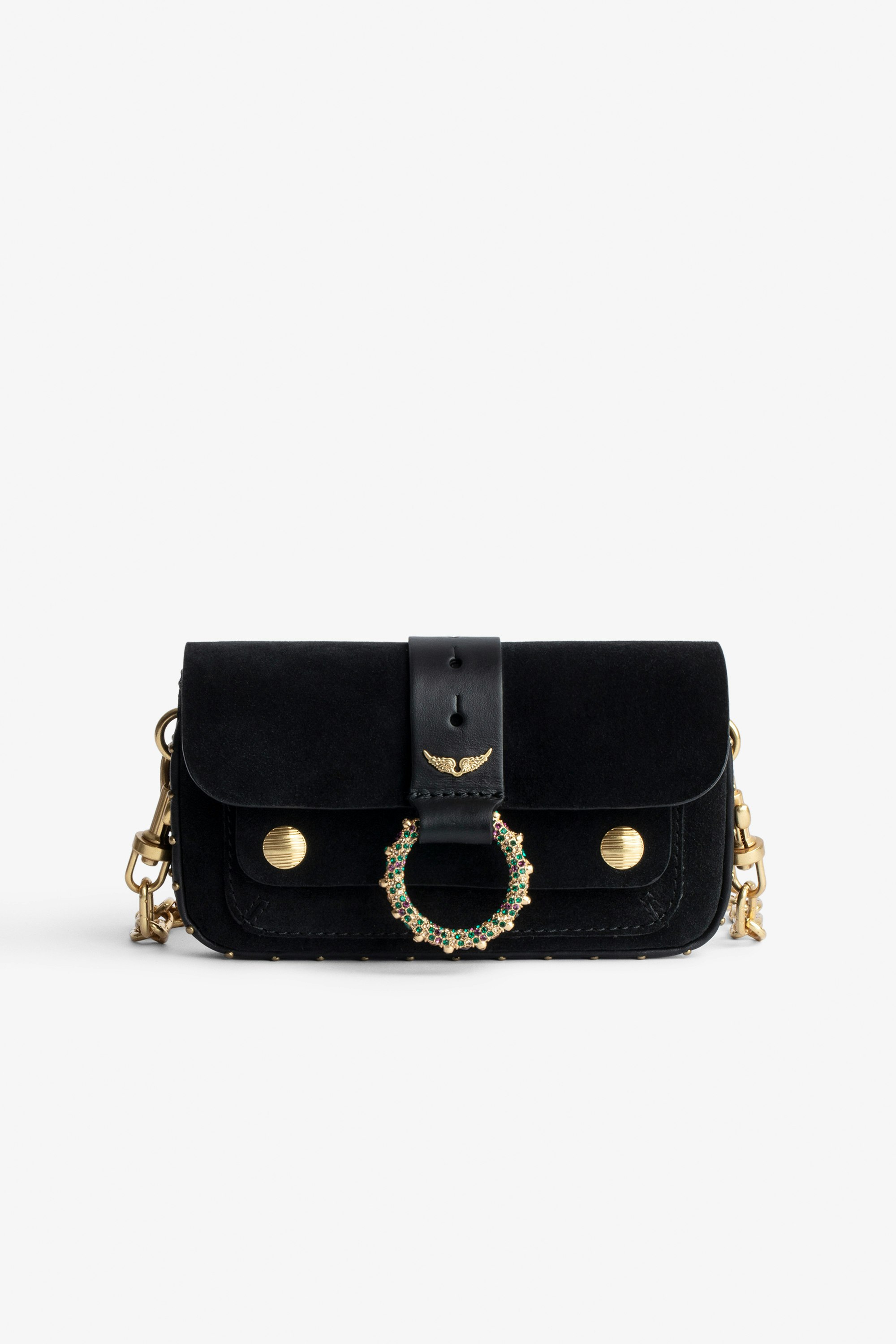 Kate Suede Wallet Bag - Women’s black leather Swarovski® rhinestone bag