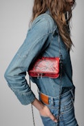 Pochette Rock Nano - Sac pochette en cuir effet python rouge Femme