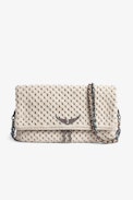 Rock Macramé Clutch - Women's macramé clutch bag in ecru with chain shoulder strap
