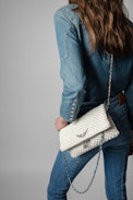 Rock Macramé Clutch - Women's macramé clutch bag in ecru with chain shoulder strap