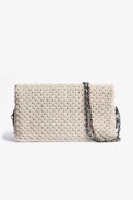 Rock Macramé Clutch - Women's macramé clutch bag in ecru with chain shoulder strap