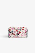Rockeur Nano Clutch - Women’s clutch in white leather featuring red and pink hearts