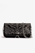 Rock Clutch - Women's black grained leather clutch bag with studs