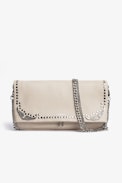 Pochette Rock Mirror - Pochette da donna in pelle di agnello beige borchiata, donna