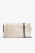 Pochette Rock Mirror - Pochette da donna in pelle di agnello beige borchiata, donna