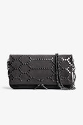 Pochette Rock Suede - Pochette in pelle scamosciata grigia borchiata, donna