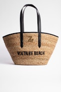 ZV Initiale Le Beach Bag basket - Woven wicker and black leather basket