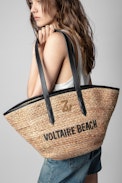 ZV Initiale Le Beach Bag basket - Woven wicker and black leather basket